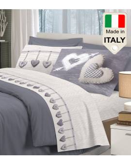 Completo Lenzuola Letto Made In Italy In Cotone Al 100 Con Cuori Moda