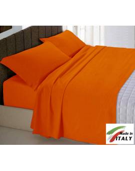 Completo Lenzuola Letto Matrimoniale Made In Italy Puro Cotone Arancio
