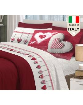 Completo lenzuola letto Made in Italy in cotone al 100% con cuori moda affare
