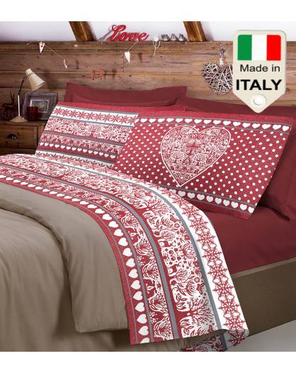 Completo lenzuolo letto shabby con cuore in stile tirolese tirolo made in Italy