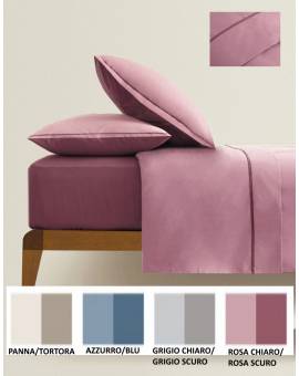 Completo lenzuolo letto tinta unita camera Matrimoniale Bicolor 100% puro cotone