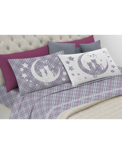 Completo lenzuola letto luna gatti love lenzuoli cotone scozzese romantico