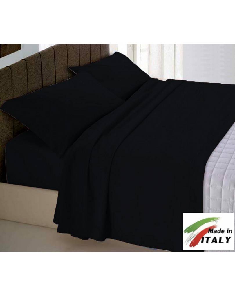 Completo Lenzuola Made in Italy 100% cotone Tinta Unita NERO