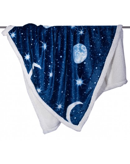 Coperta 1 piazza microfibra cielo stellato blu luna stelle tipo lana merinos
