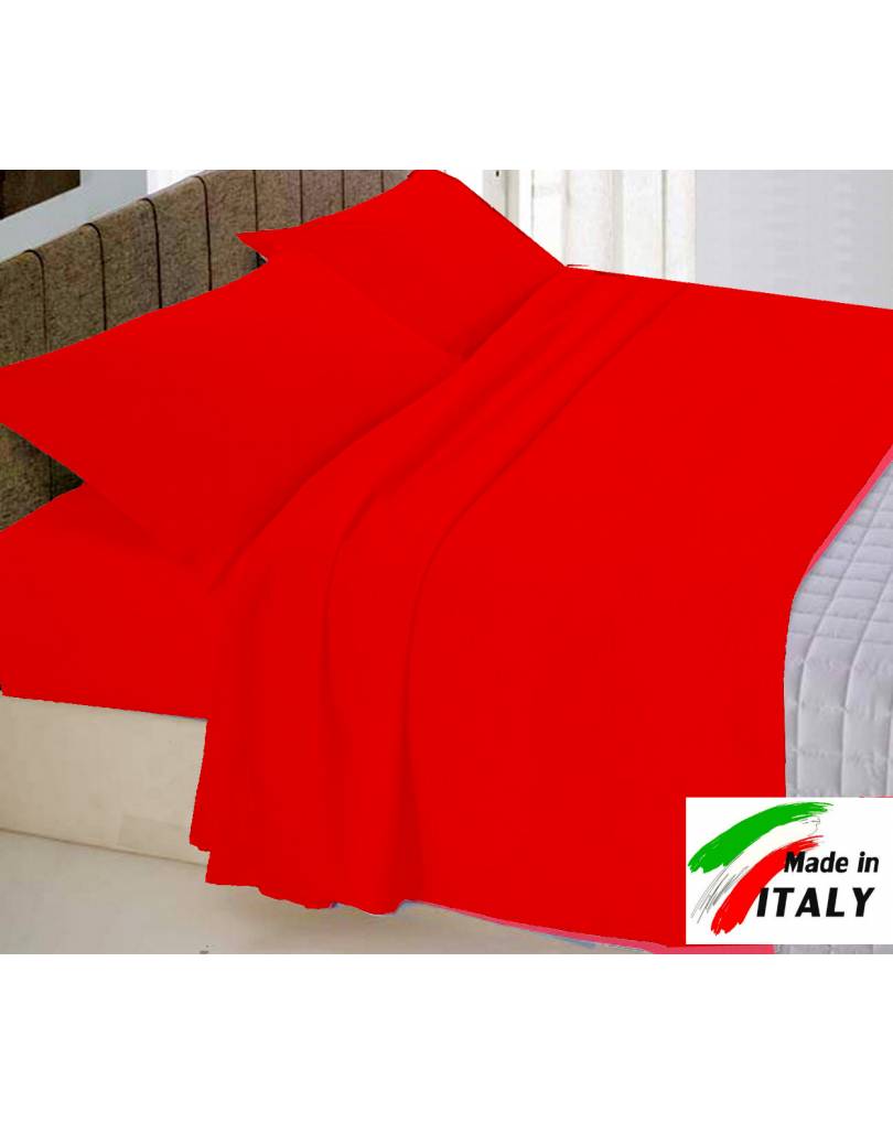 Parure Copripiumino Made in Italy 100% cotone Tinta Unita ROSSO