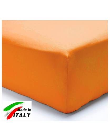 Lenzuolo Angolo con Elastici Una Piazza e Mezza Made in Italy Percalle di Cotone ARANCIO